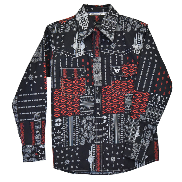 Toddler Boys CH "Aztec Bandana" Black Long Sleeve Western Shirt from Cowboy Hardware