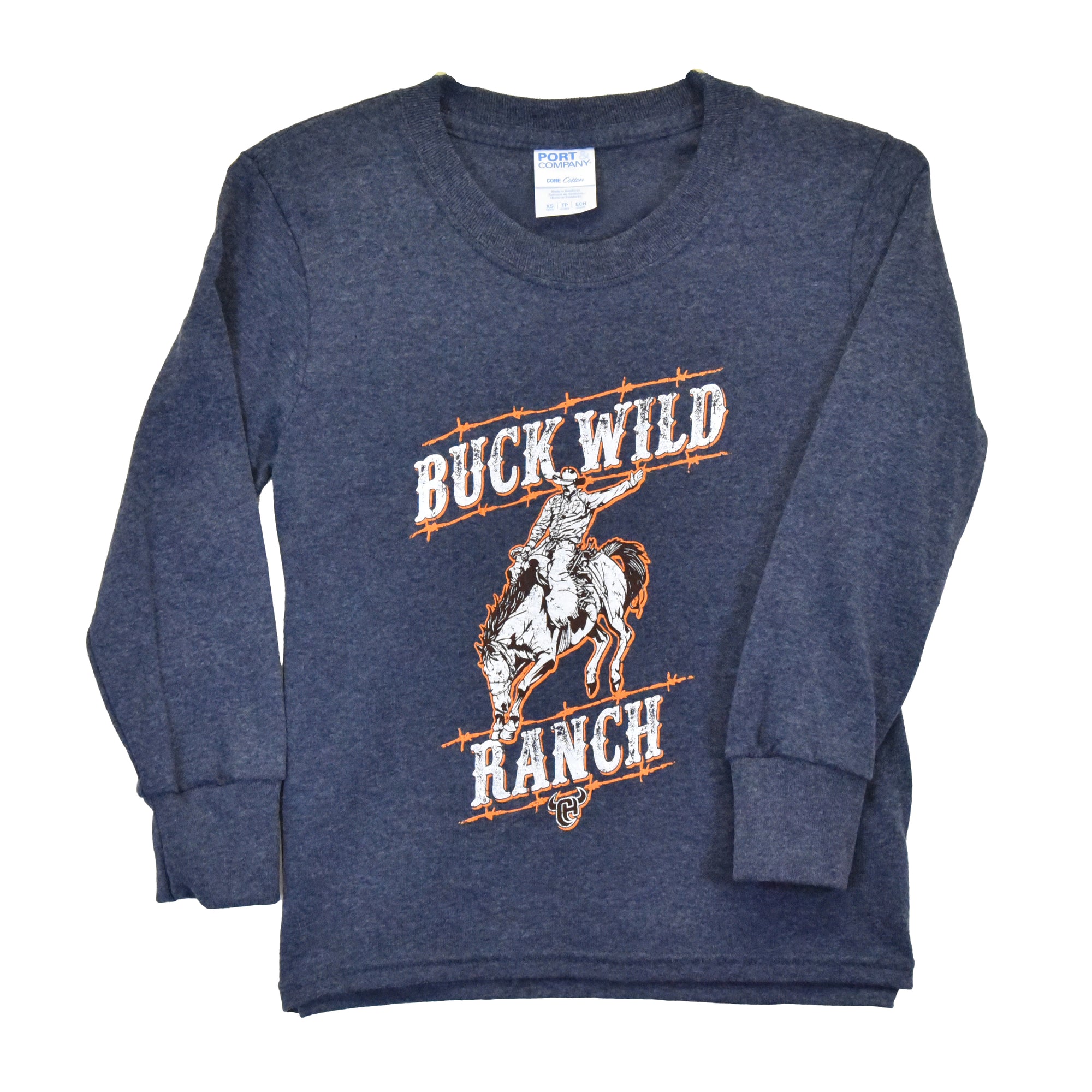Toddler Boys CH "Buck Wild Ranch" Heather Navy Long Sleeve T-Shirt from Cowboy Hardware