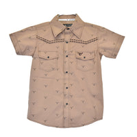 Toddler Boys CH "Scatter Skull" Brown Short Sleeve Western Shirt from Cowboy Hardware