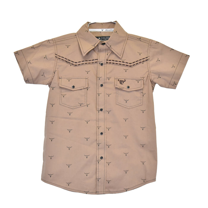 Toddler Boys CH "Scatter Skull" Brown Short Sleeve Western Shirt from Cowboy Hardware