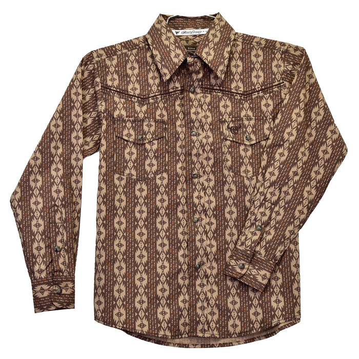 Toddler Boys CH "Tonal Aztec" Dark Chocolate Long Sleeve Western Shirt from Cowboy Hardware