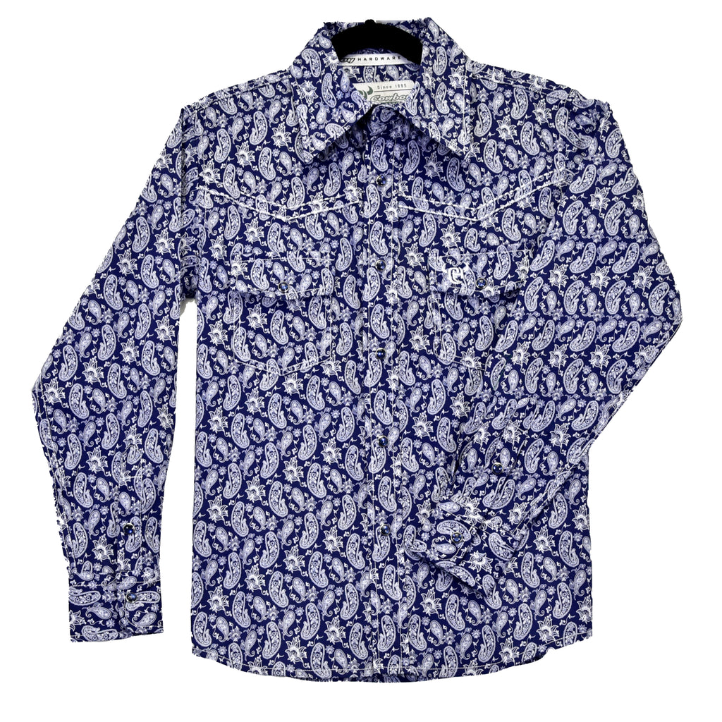 Toddler Boy's Cowboy Hardware Navy Tonal Paisley Long Sleeve Western Shirt