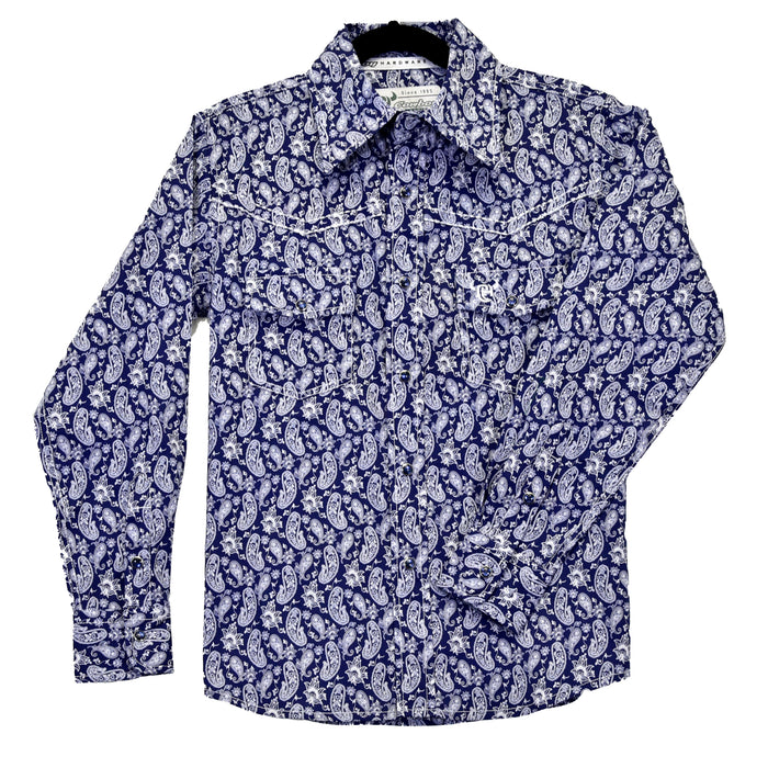 Toddler Boy's Navy "Tonal Paisley" Long Sleeve Western Shirt from Cowboy Hardware