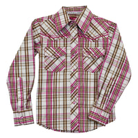 Toddler Cowgirl Hardware Cream Pink Plaid Long Sleve Western Shirt with Pink Pearl Snaps from Cowboy Hardware