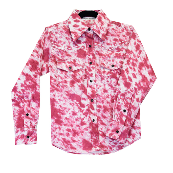 Toddler Girl's CH Pink "Cowhide" Long Sleeve Western Shirt from Cowboy Hardware