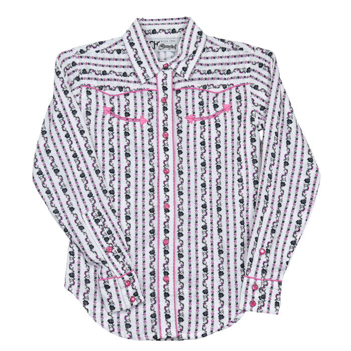 Toddler Girl's CH Pink "Floral Stripe" Long Sleeve Western Shirt from Cowboy Hardware