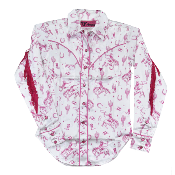 Toddler Girl's CH White "Buck N Boots" Long Sleeve Western Shirt from Cowboy Hardware