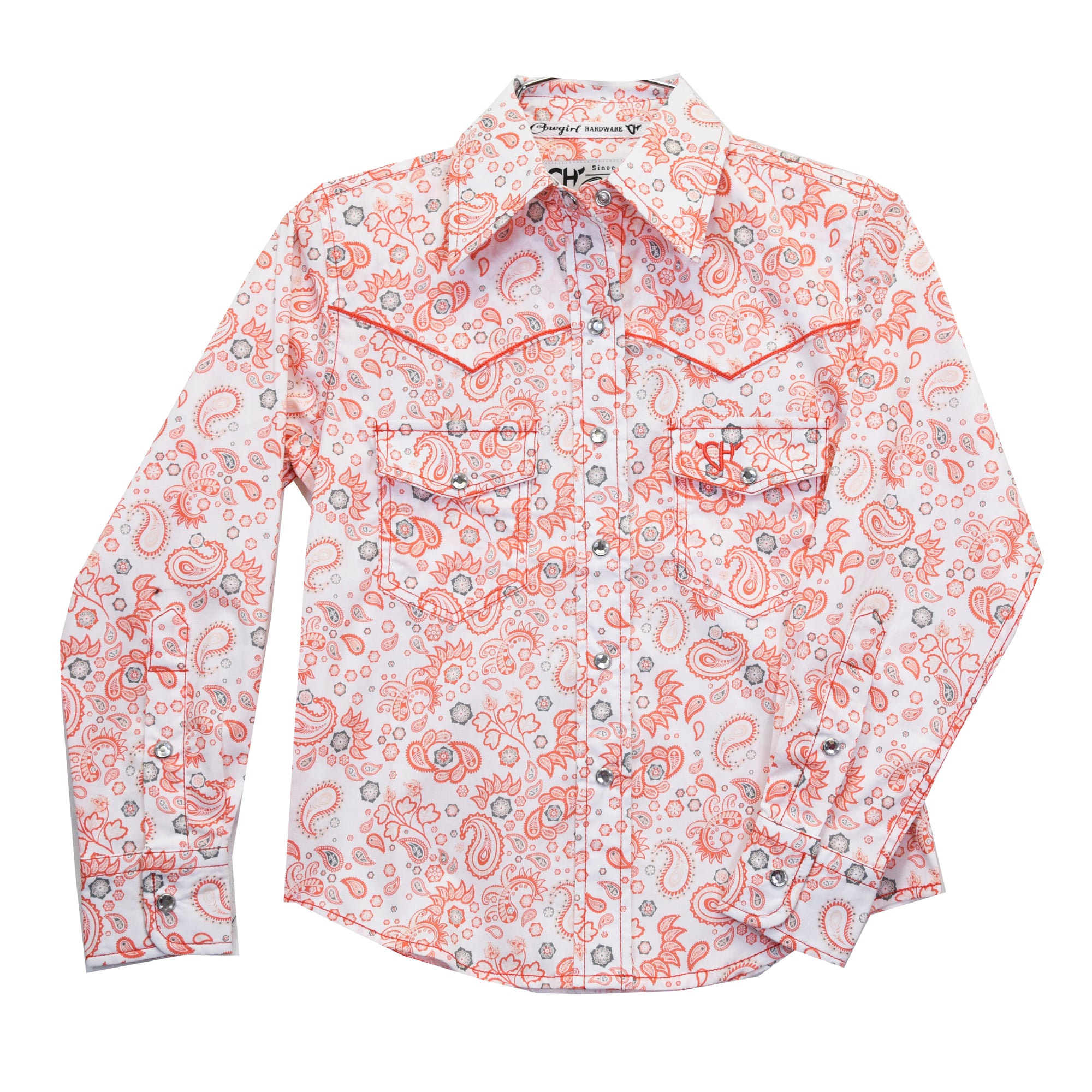 Toddler Girl's Coral/White "Fun Paisley" Long Sleeve Western Shirt from Cowboy Hardware