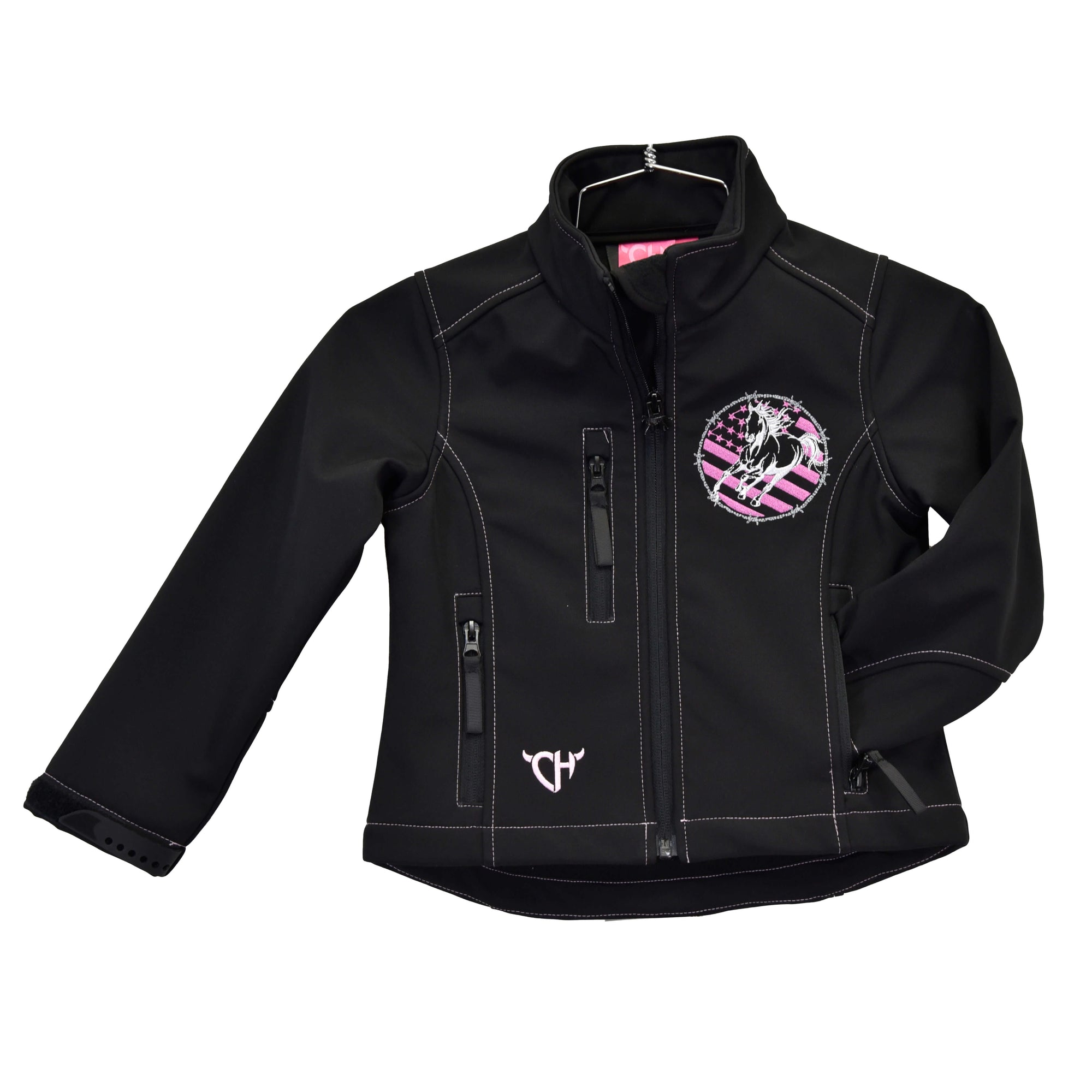 Toddler Girl's Cowgirl Hardware Black with Pink accents Cowgirl Nation Poly Shell Jacket from Cowboy Hardware