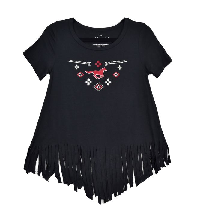 Toddler Girl's Cowgirl Hardware Black with Red Horse Fringe Bottom Short Sleeve Tee from Cowboy Hardware