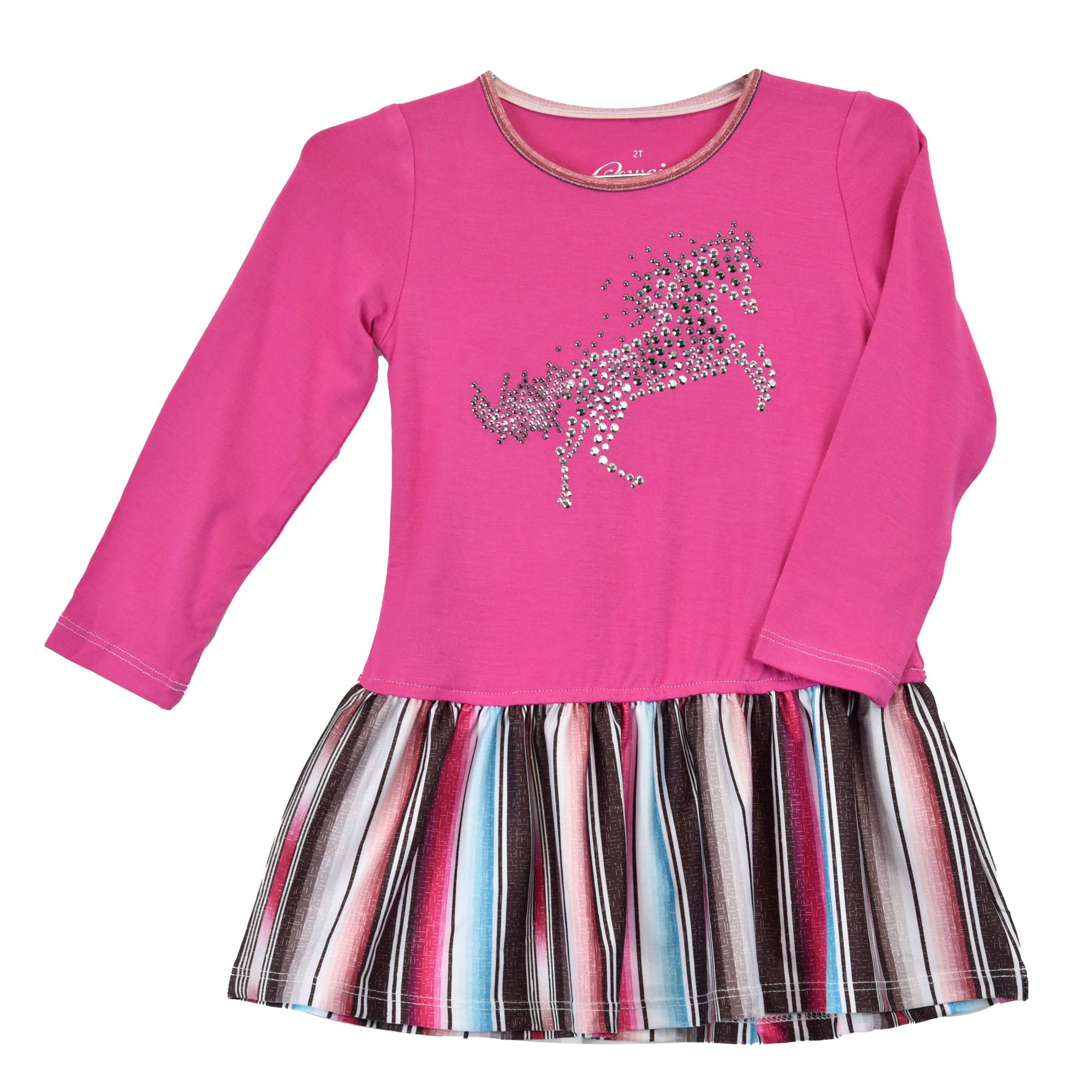 Toddler Girl's Cowgirl Hardware Pink Crystal Horse Serape 3/4 Sleeve Dress from Cowboy Hardware