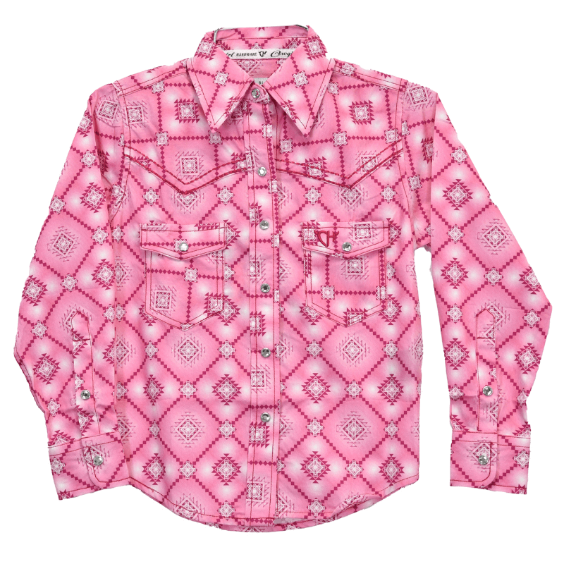 Toddler Girl's Cowgirl Hardware Pink Diamond Aztec Long Sleeve Western Shirt from Cowboy Hardware