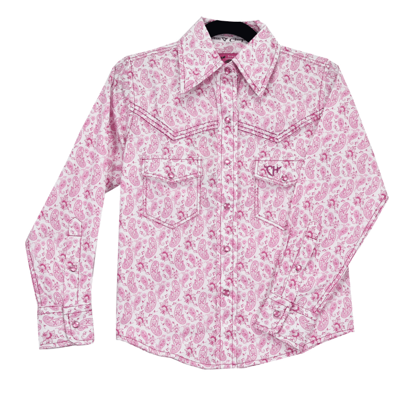 Toddler Girl s Cowgirl Hardware Pink White Tonal Paisley Short Sleev