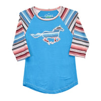 Toddler Girl's Cowgirl Hardware Turquoise Chevron Serape Horse Raglan from Cowboy Hardware