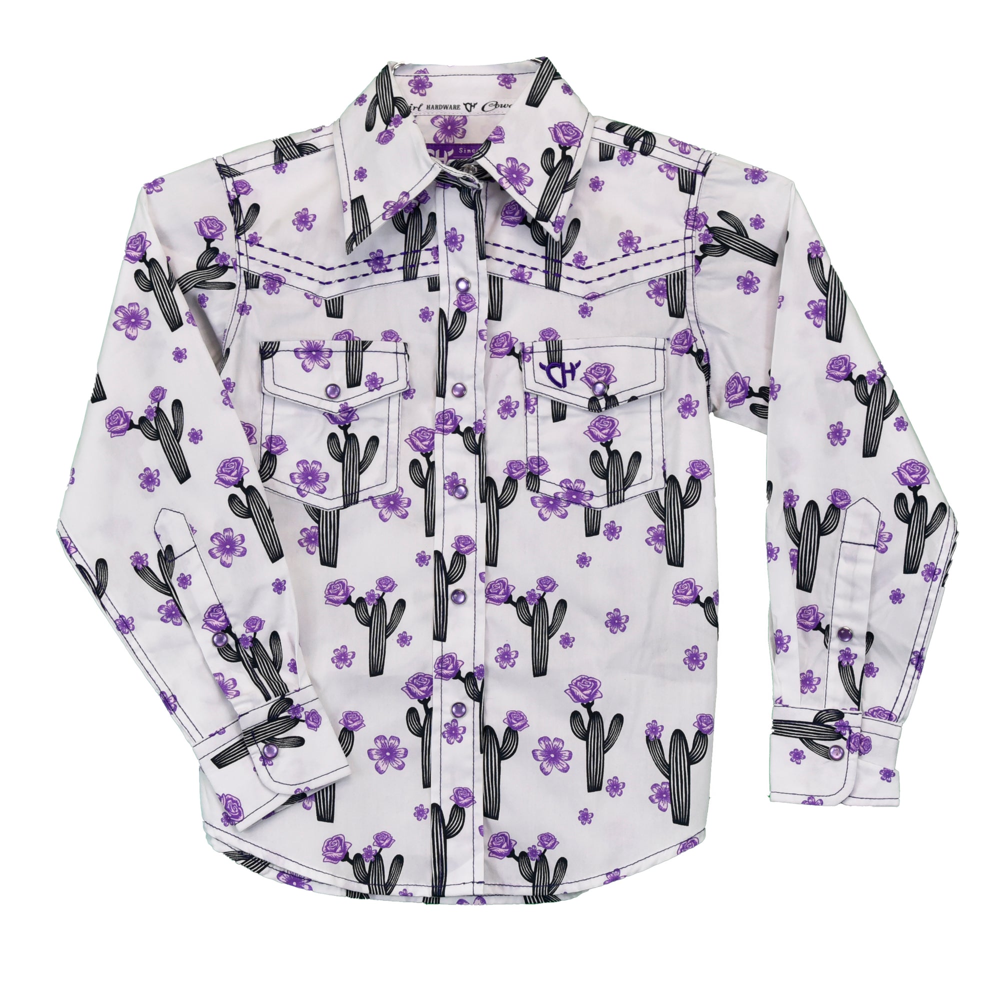Toddler Girl's White "Cactus Rose" Long Sleeve Western Shirt from Cowboy Hardware