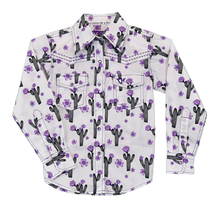 Toddler Girl's White "Cactus Rose" Long Sleeve Western Shirt from Cowboy Hardware