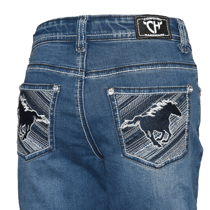 Toddler Girls Cowgirl Hardware Positive Navy Horse Medium Wash Jeans from Cowboy Hardware