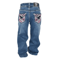 Toddler Girls Cowgirl Hardware Positive Pink Horse Medium Wash Jeans from Cowboy Hardware