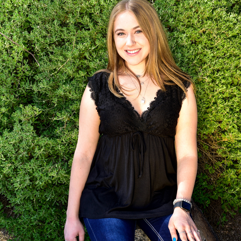 Women's CH Black "Lace Trim" Tank Top from Cowboy Hardware