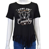 Women's CH Black "Outlaw Country" Short Sleeve Top from Cowboy Hardware