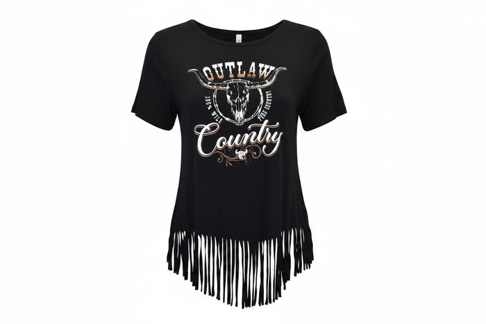 Women's CH Black "Outlaw Country" Short Sleeve Top from Cowboy Hardware