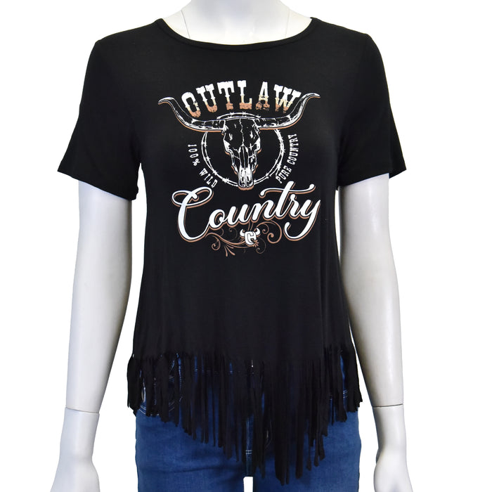 Women's CH Black "Outlaw Country" Short Sleeve Top from Cowboy Hardware