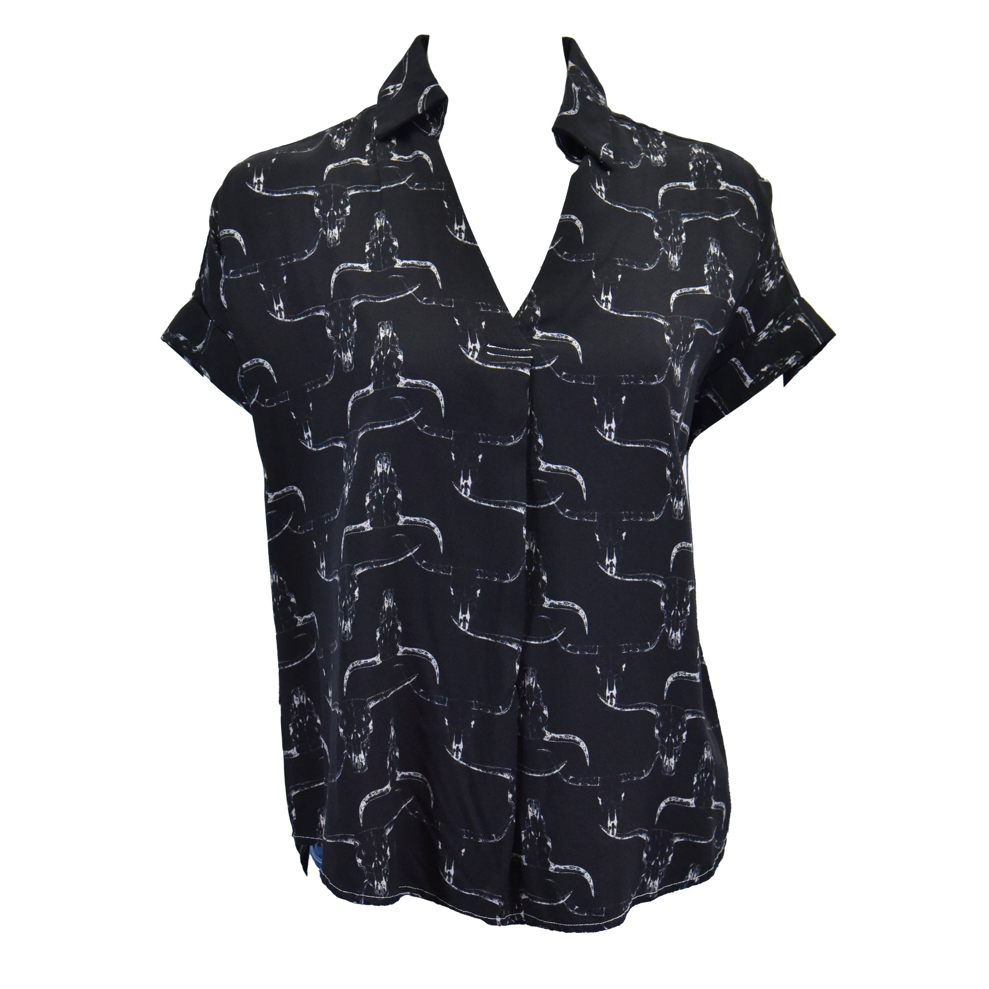 Women's CH Black "Skull Collared" Short Sleeve Shirt from Cowboy Hardware