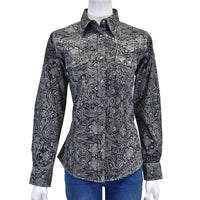 Women's CH Black "Tooled Floral" Long Sleeve Western Shirt from Cowboy Hardware