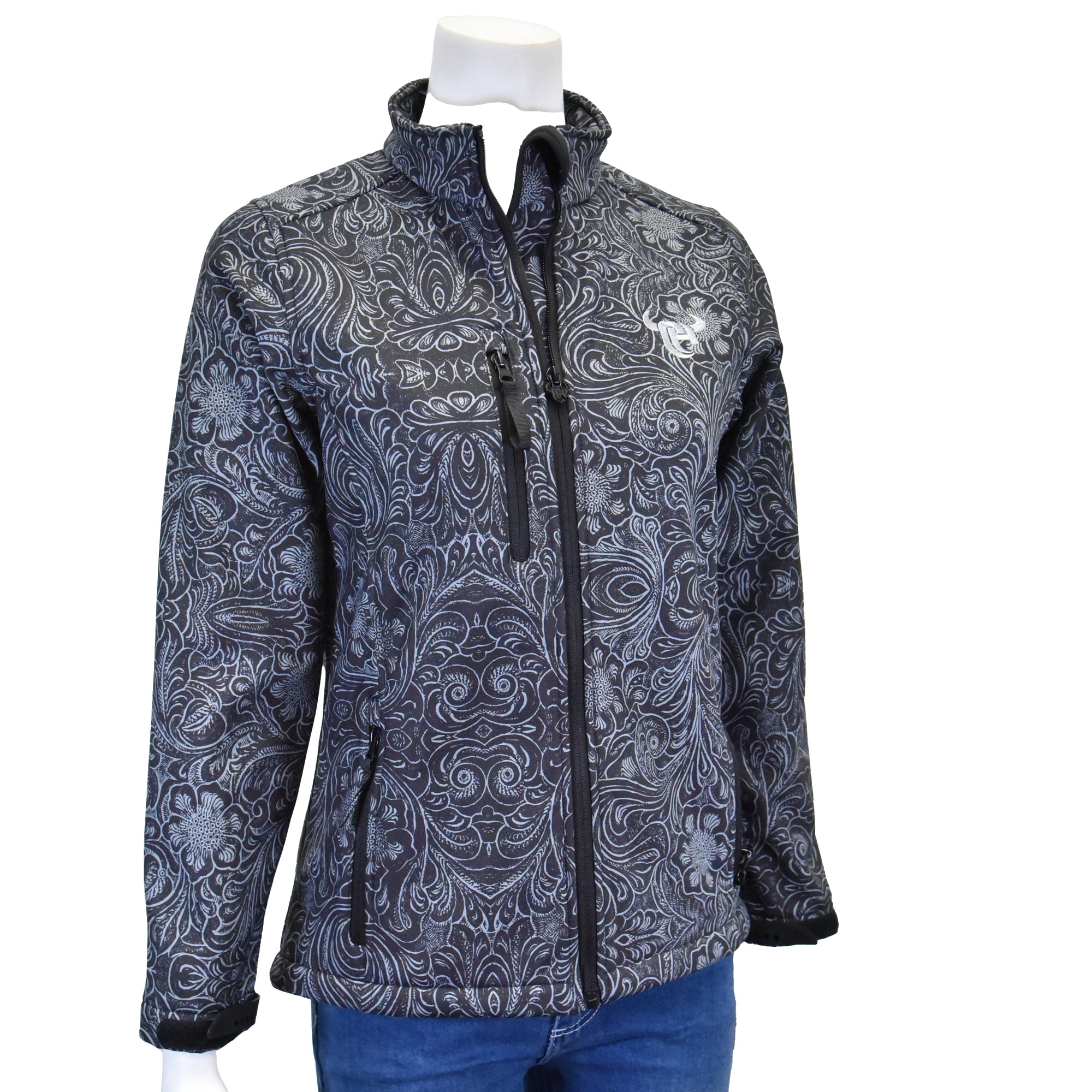 Women's CH Black "Tooled Floral" Poly Shell Jacket from Cowboy Hardware