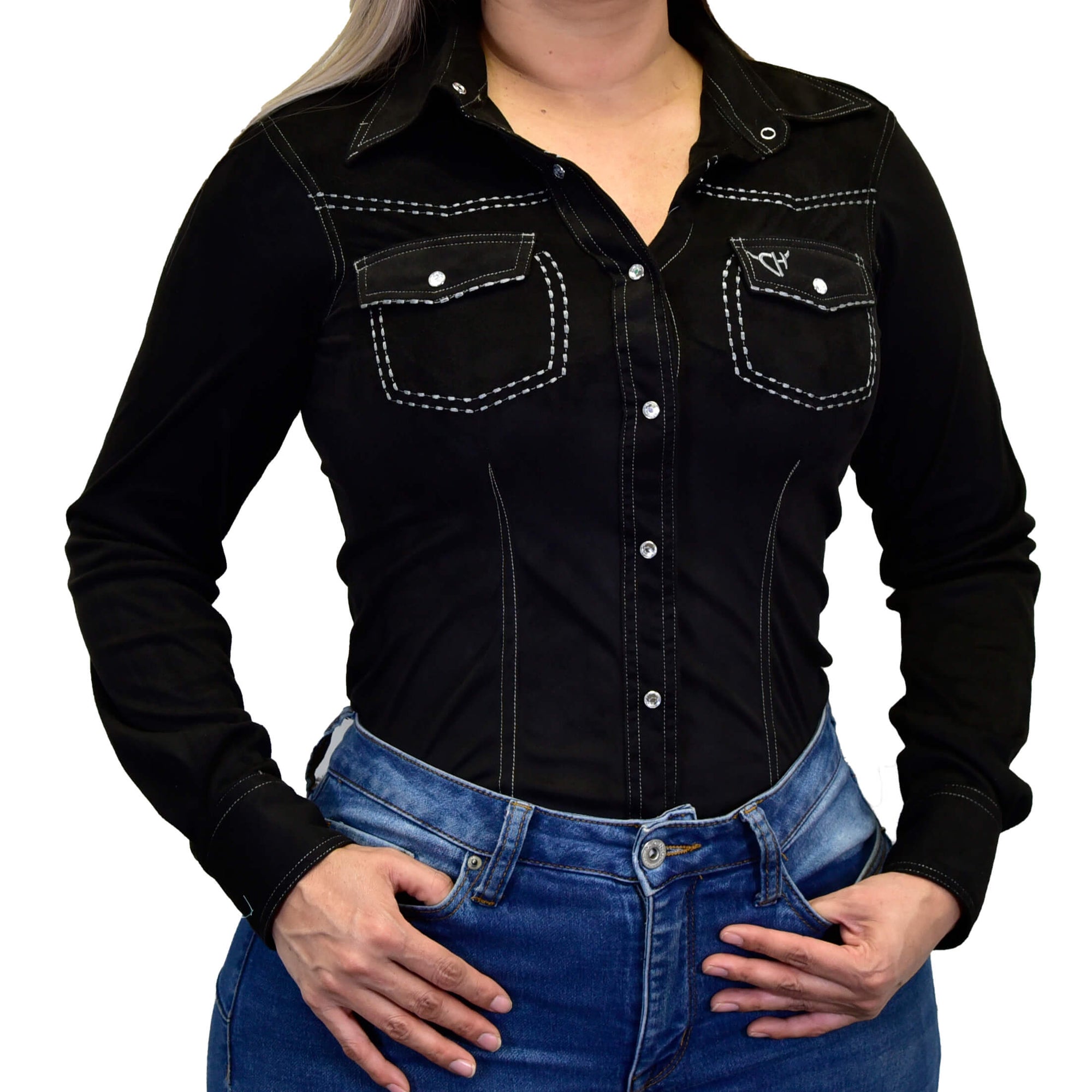 Women's CH Black "Western Faux Suede" Long Sleeve Western Shirt from Cowboy Hardware