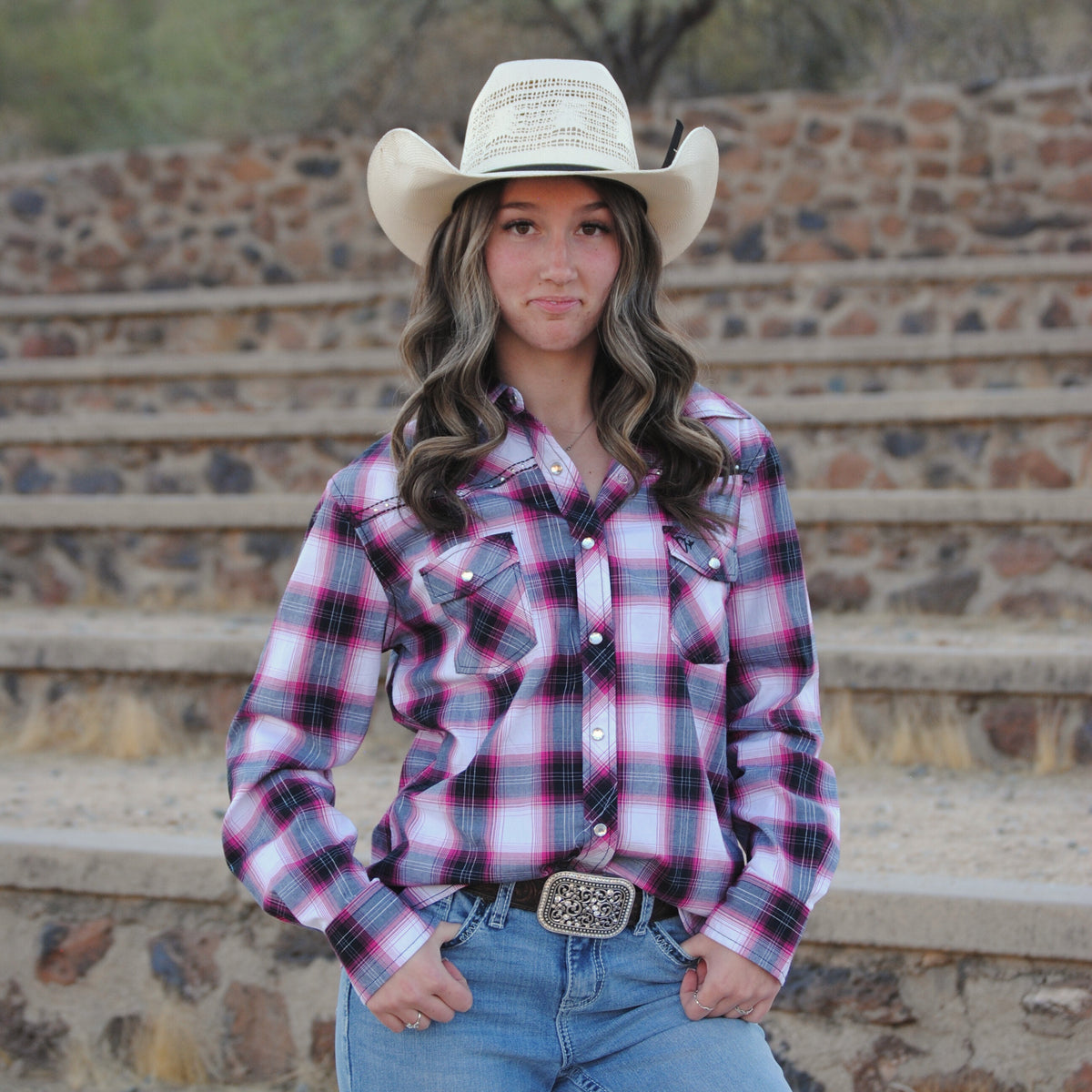 Women's CH Black & Pink Hombre Long Sleeve Western Shirt