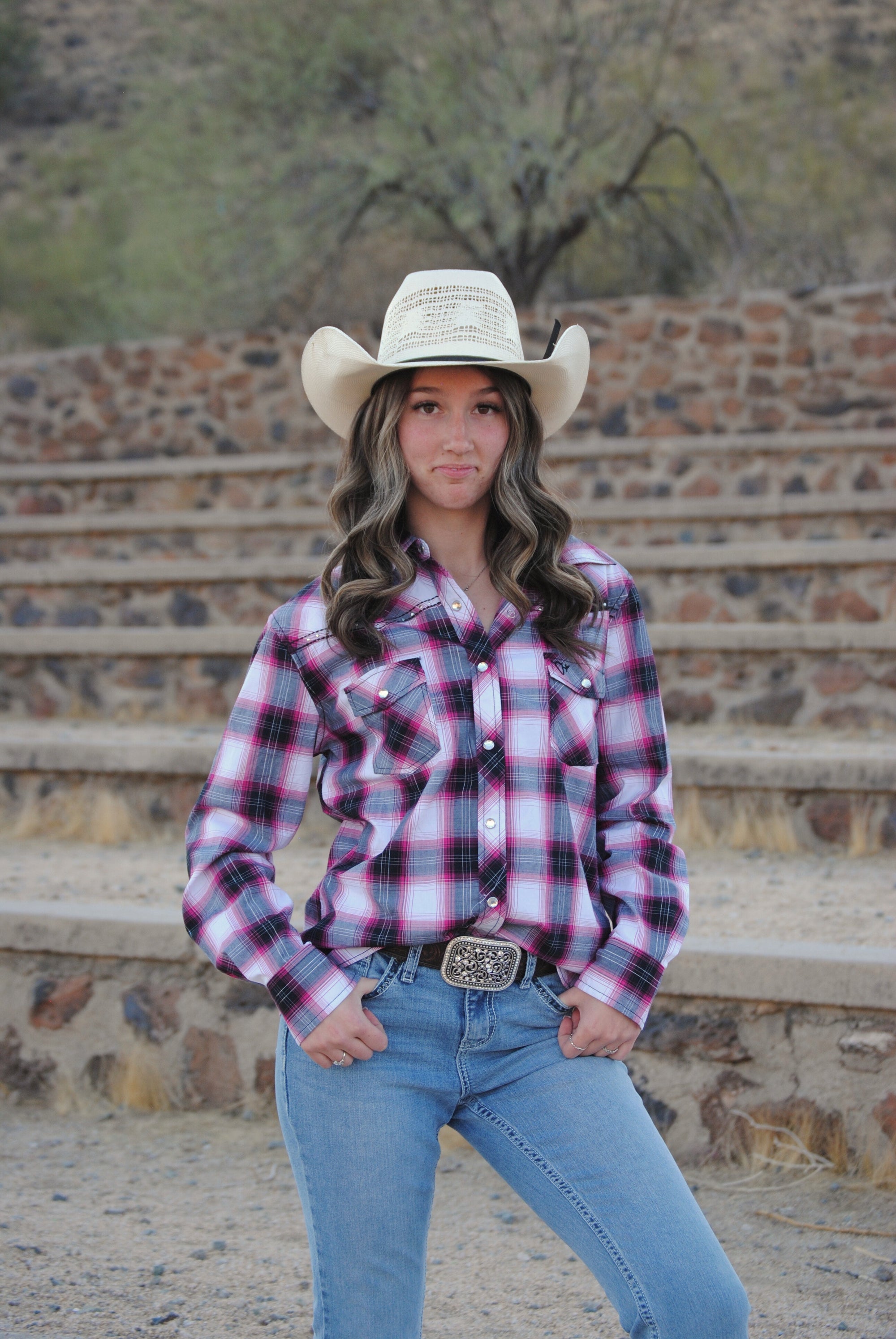 Women's CH Black & Pink "Hombre" Long Sleeve Western Shirt from Cowboy Hardware