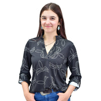 Women's CH Black "Boot Stitch" 3/4 Sleeve Hi Lo Top from Cowboy Hardware