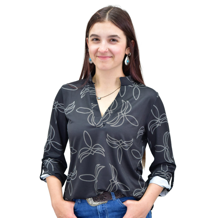 Women's CH Black "Boot Stitch" 3/4 Sleeve Hi Lo Top from Cowboy Hardware