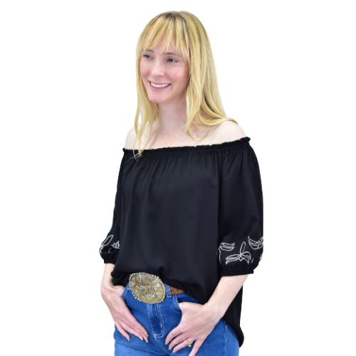 Women's CH Black "Boot Stitch" 3/4 Sleeve Wrap Blouse from Cowboy Hardware