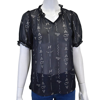 Women's CH Black "Branded Skull" Short Sleeve Blouse from Cowboy Hardware