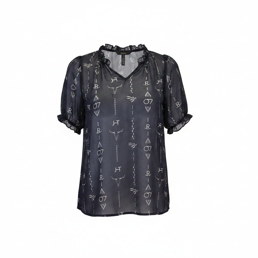 Women's CH Black "Branded Skull" Short Sleeve Blouse from Cowboy Hardware