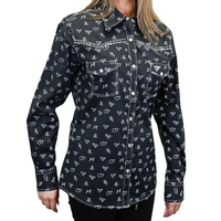 Women's CH Black "Branding Irons" Long Sleeve Western Shirt from Cowboy Hardware