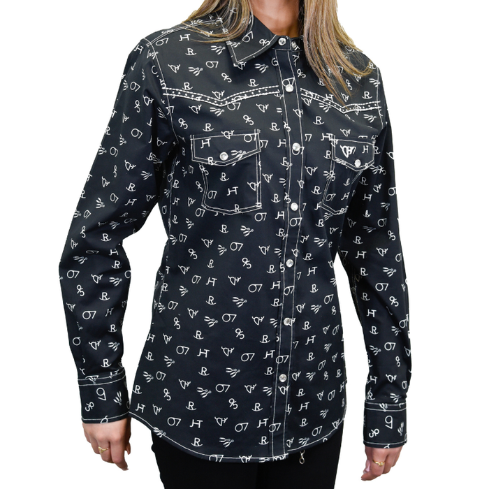 Women's CH Black "Branding Irons" Long Sleeve Western Shirt from Cowboy Hardware