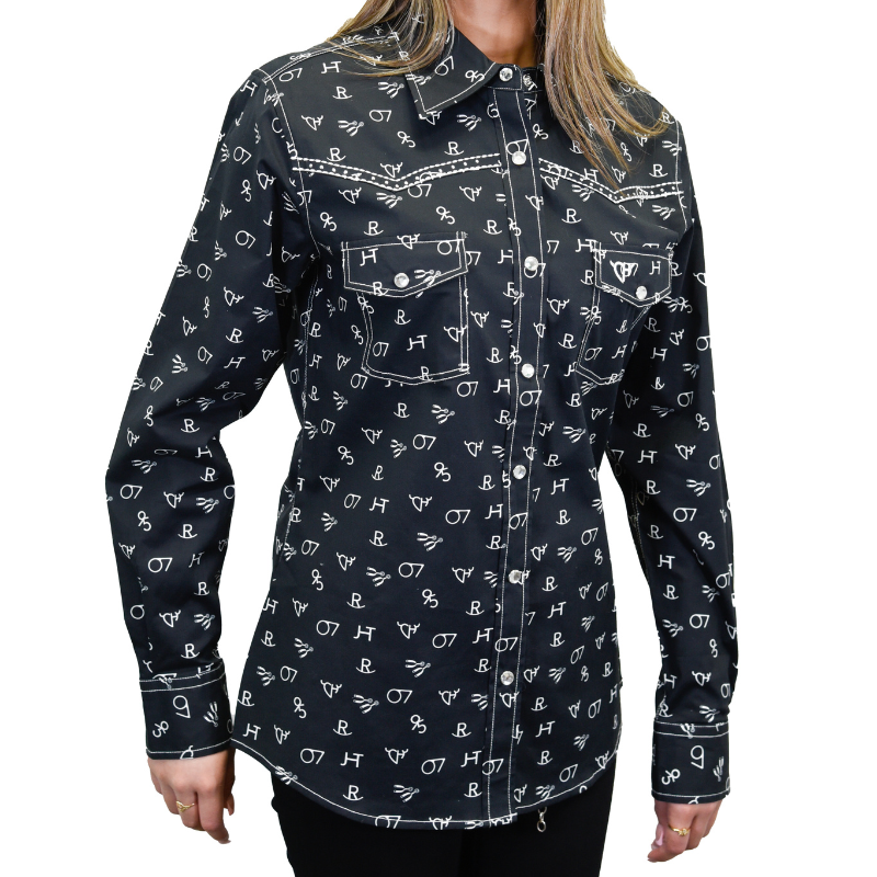 Women's CH Black "Branding Irons" Long Sleeve Western Shirt from Cowboy Hardware