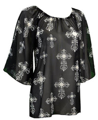 Women's CH Black "Chiffon Steel Cross" Long Sleeve Blouse from Cowboy Hardware