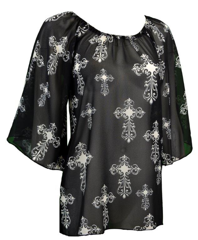 Women's CH Black "Chiffon Steel Cross" Long Sleeve Blouse from Cowboy Hardware