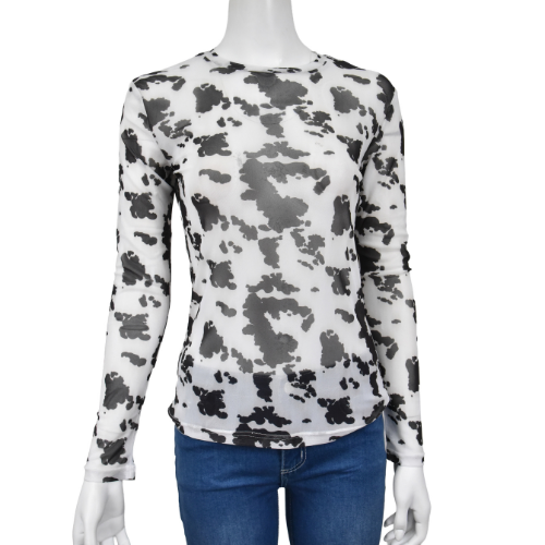 Women's CH Black "Cowprint Mesh" Long Sleeve Top from Cowboy Hardware