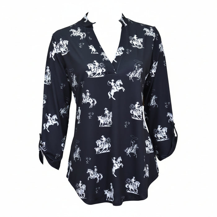 Women’s CH Black “Desert Bronc” ¾ Sleeve Top from Cowboy Hardware