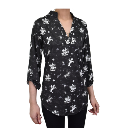 Women's CH Black "Desert Cowpoke" 3/4 Sleeve Hi/Lo Blouse from Cowboy Hardware