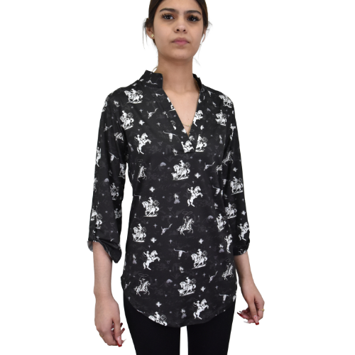 Women's CH Black "Desert Cowpoke" 3/4 Sleeve Hi/Lo Blouse from Cowboy Hardware