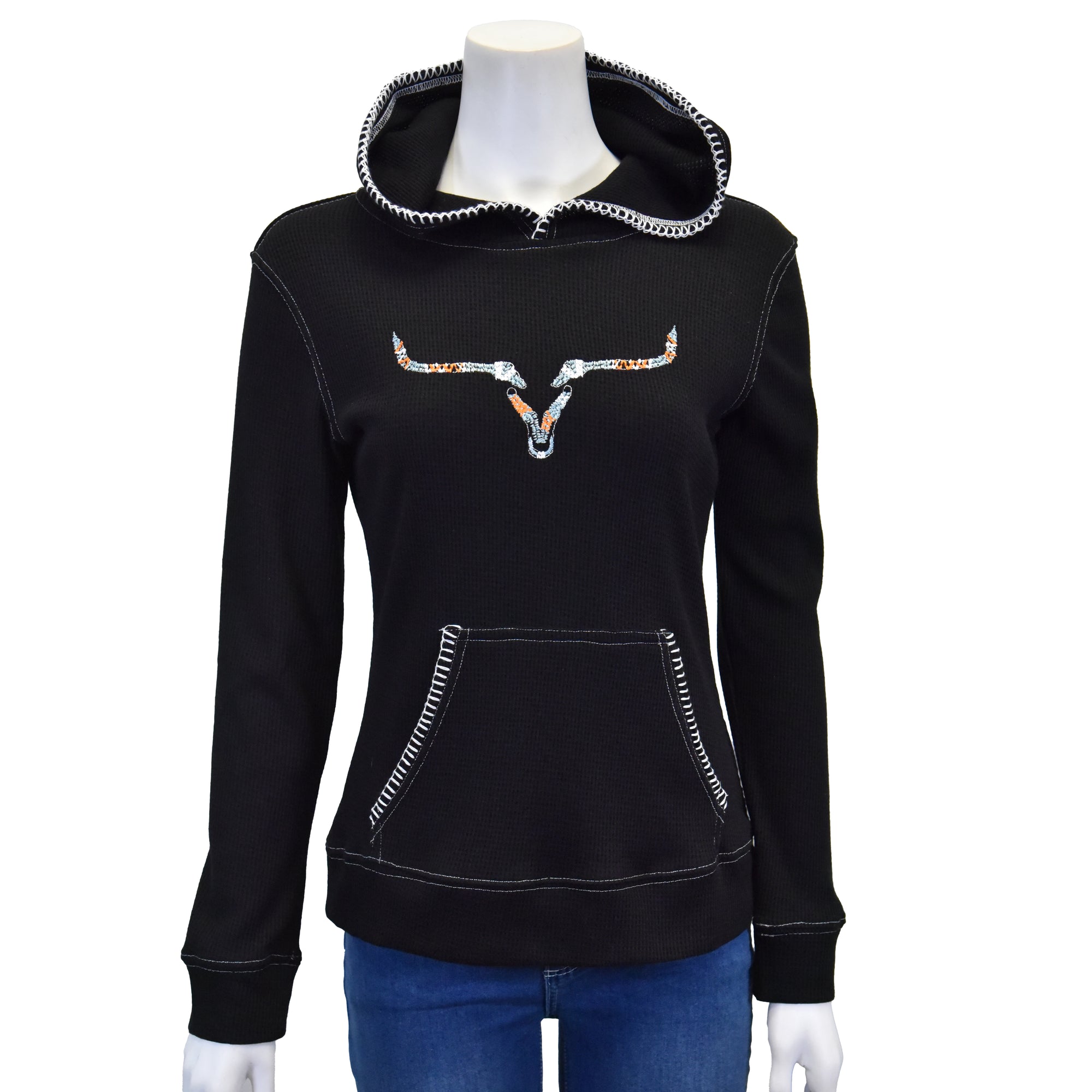 Women’s CH Black “Emb Aztec Steer” Long Sleeve Thermal Shirt from Cowboy Hardware