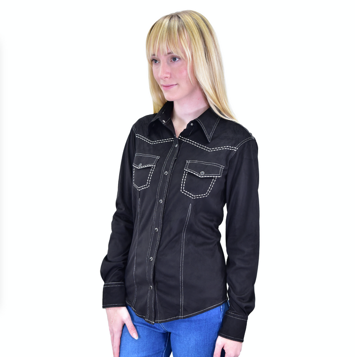 Women's CH Black "Faux Suede" Long Sleeve Western Shirt from Cowboy Hardware