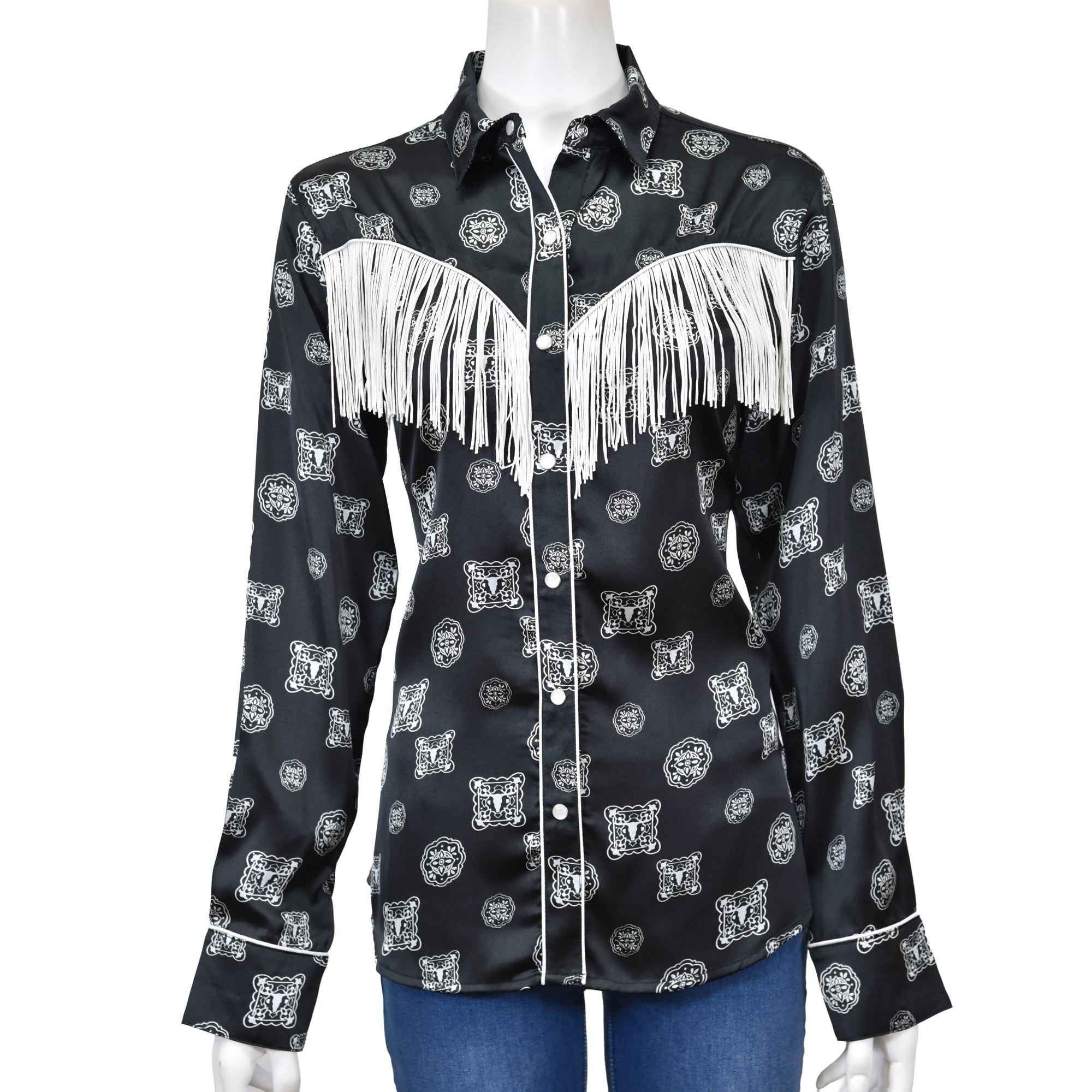 Women's CH Black "Fringe Concho" Long Sleeve Western Shirt from Cowboy Hardware