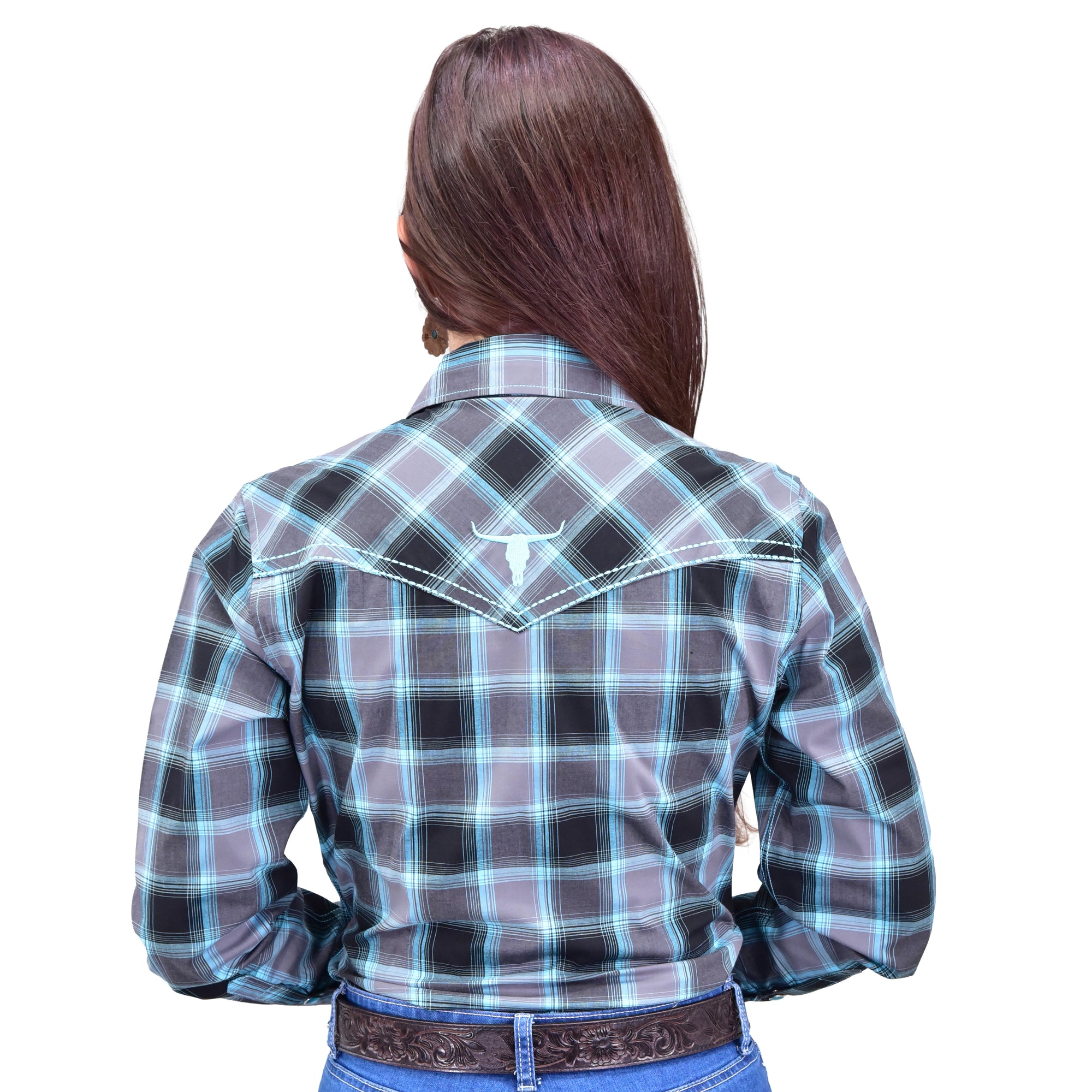 Women's CH Black "Hombre" Long Sleeve Western Shirt from Cowboy Hardware Back View